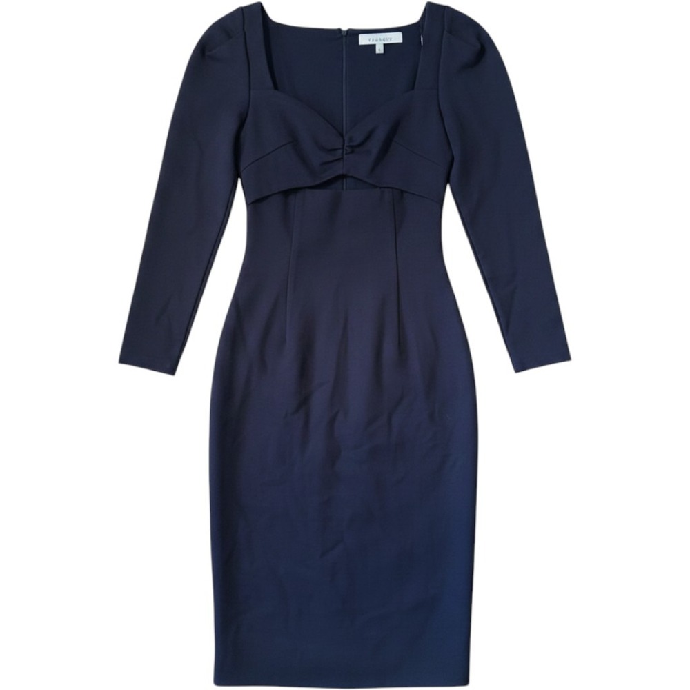 ELLIATT Midi Dress S Navy Blue Cutout Sweetheart Puff Sleeve Cocktail Chic